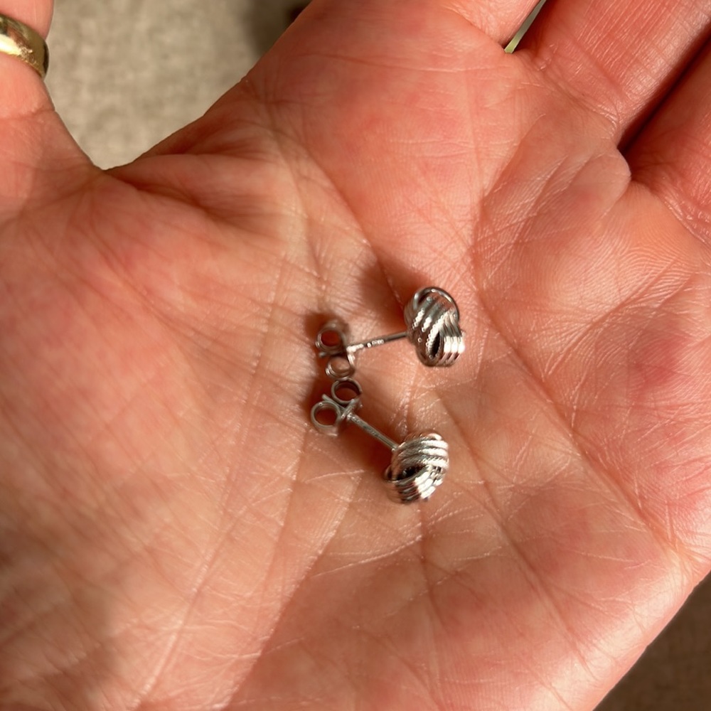 Ross + Simons Italian 14kt white gold love knot earring studs - Picture 5 of 11